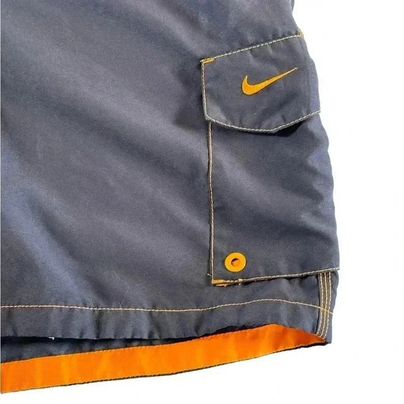 Nike Men's Size XL Gray Orange Mesh Lined Swim Trunks 8" Inseam - Picture 2 of 6